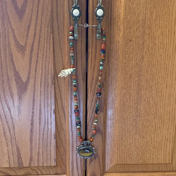 Handcrafted Beaded Necklace with Large Tigereye Pendant - Picture 1 of 6